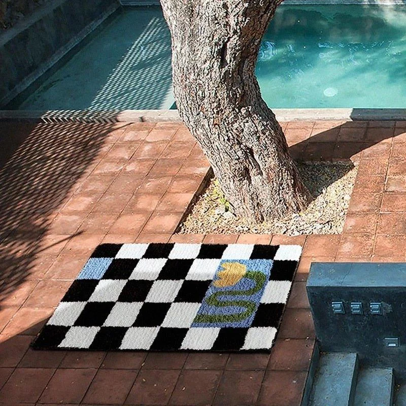 Fluffy Checkerboard Grid Rug -  - #tag1#