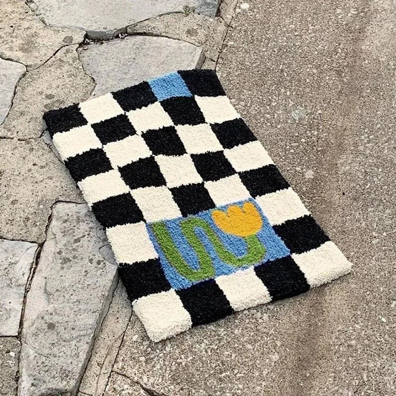 Fluffy Checkerboard Grid Rug -  - #tag1#