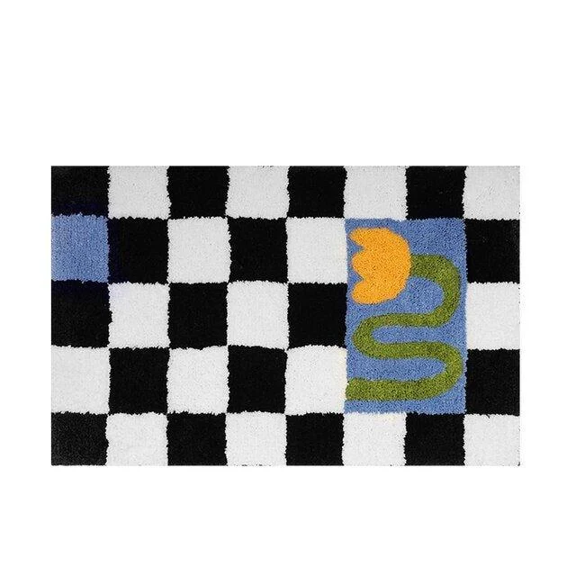Fluffy Checkerboard Grid Rug -  - #tag1#