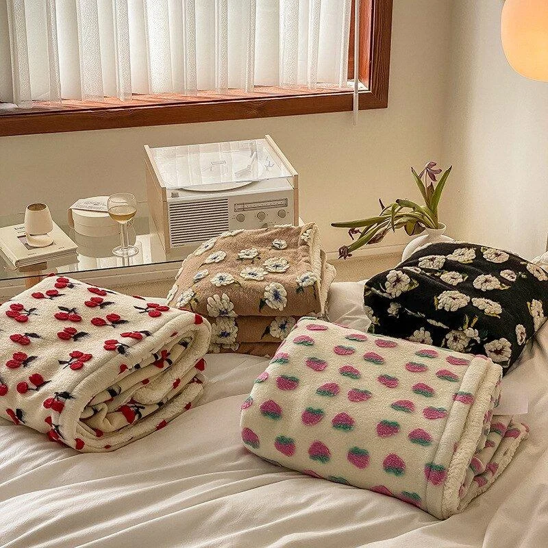 Fluffy Floral Plush Thickened Blanket -  - #tag1#
