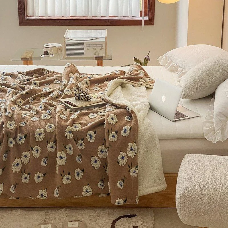 Fluffy Floral Plush Thickened Blanket -  - #tag1#