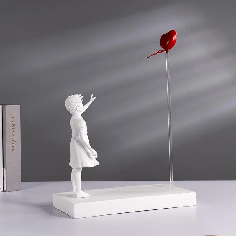 Flying Heart Balloon Girl Hand-Crafted Sculpture -