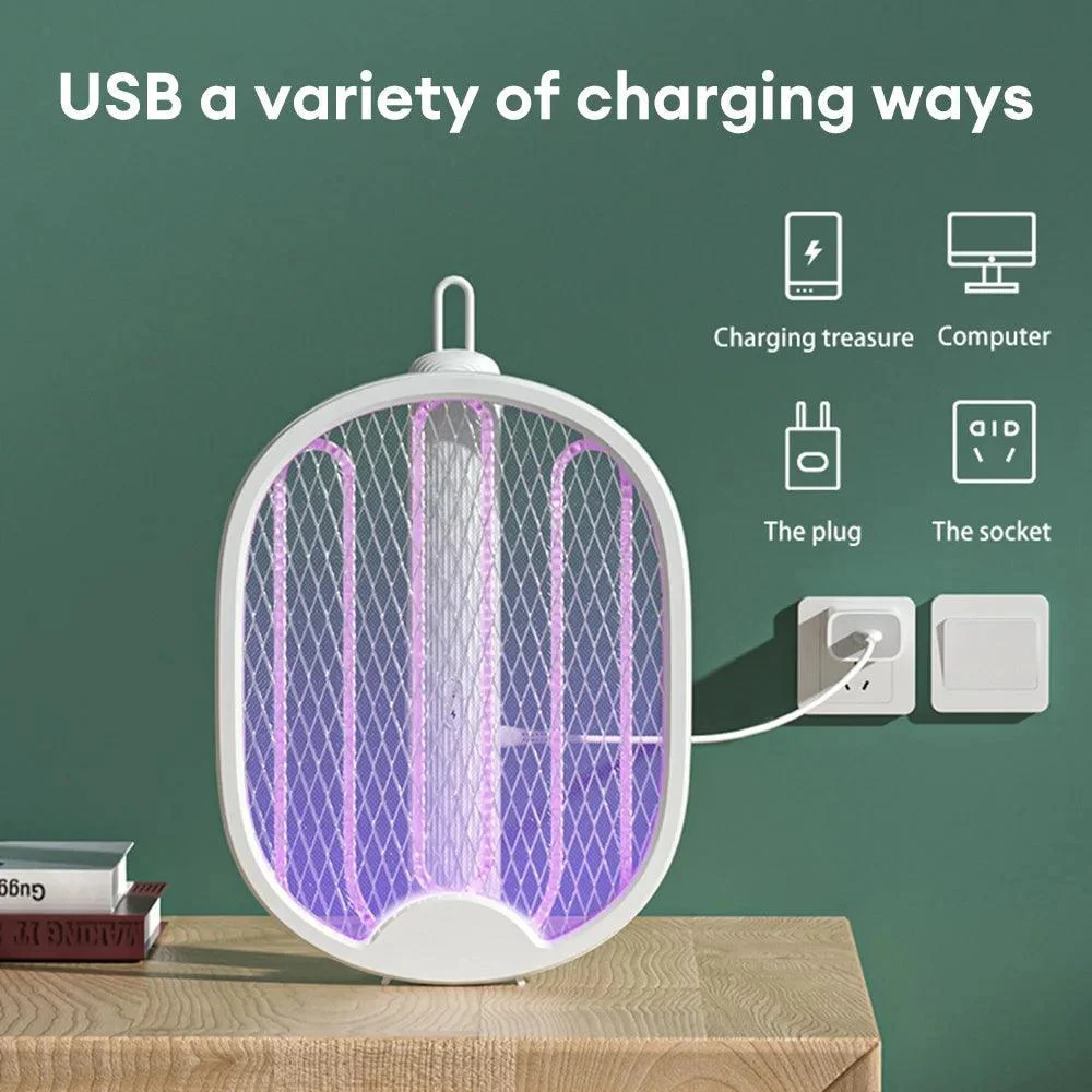Foldable Electric Mosquito Killer Fly Swatter Trap USB Rechargeable Mosquito Racket Insect Killer with UV Light Bug Zapper 3000V -  - #tag1#