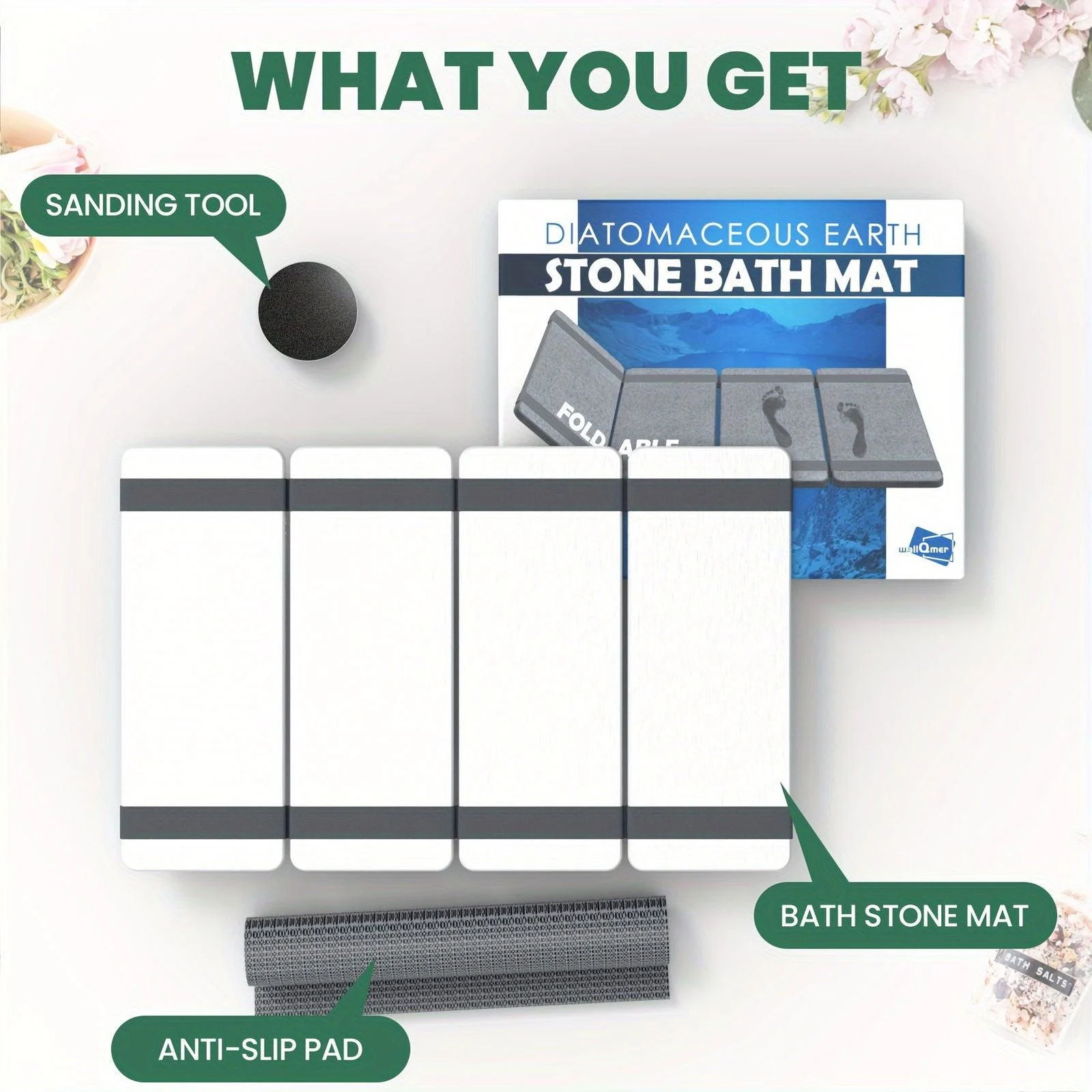 Foldable Stone Bath Mat, Anti-Slip Natural Diatomaceous Earth Shower Mat -  - #tag1#