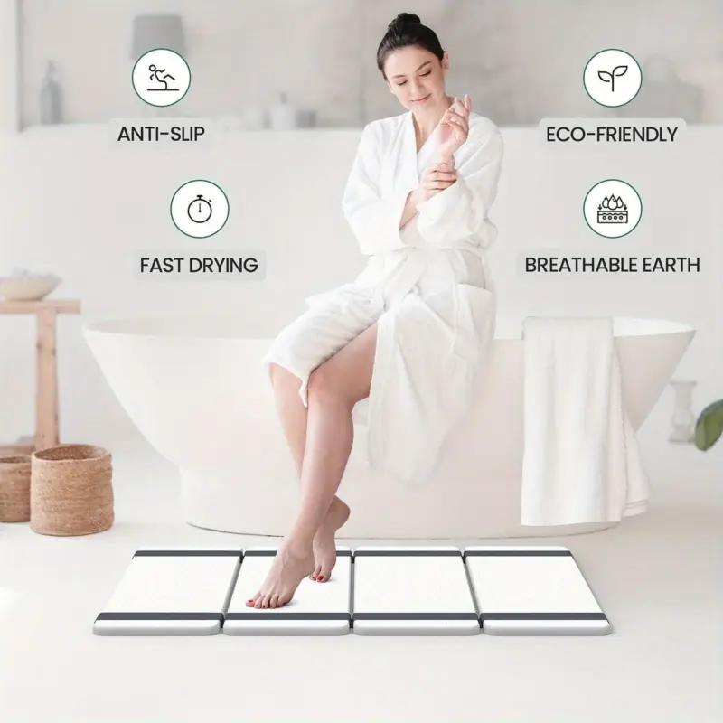 Foldable Stone Bath Mat Anti Slip Natural Diatomaceous Earth Shower Mat tag1