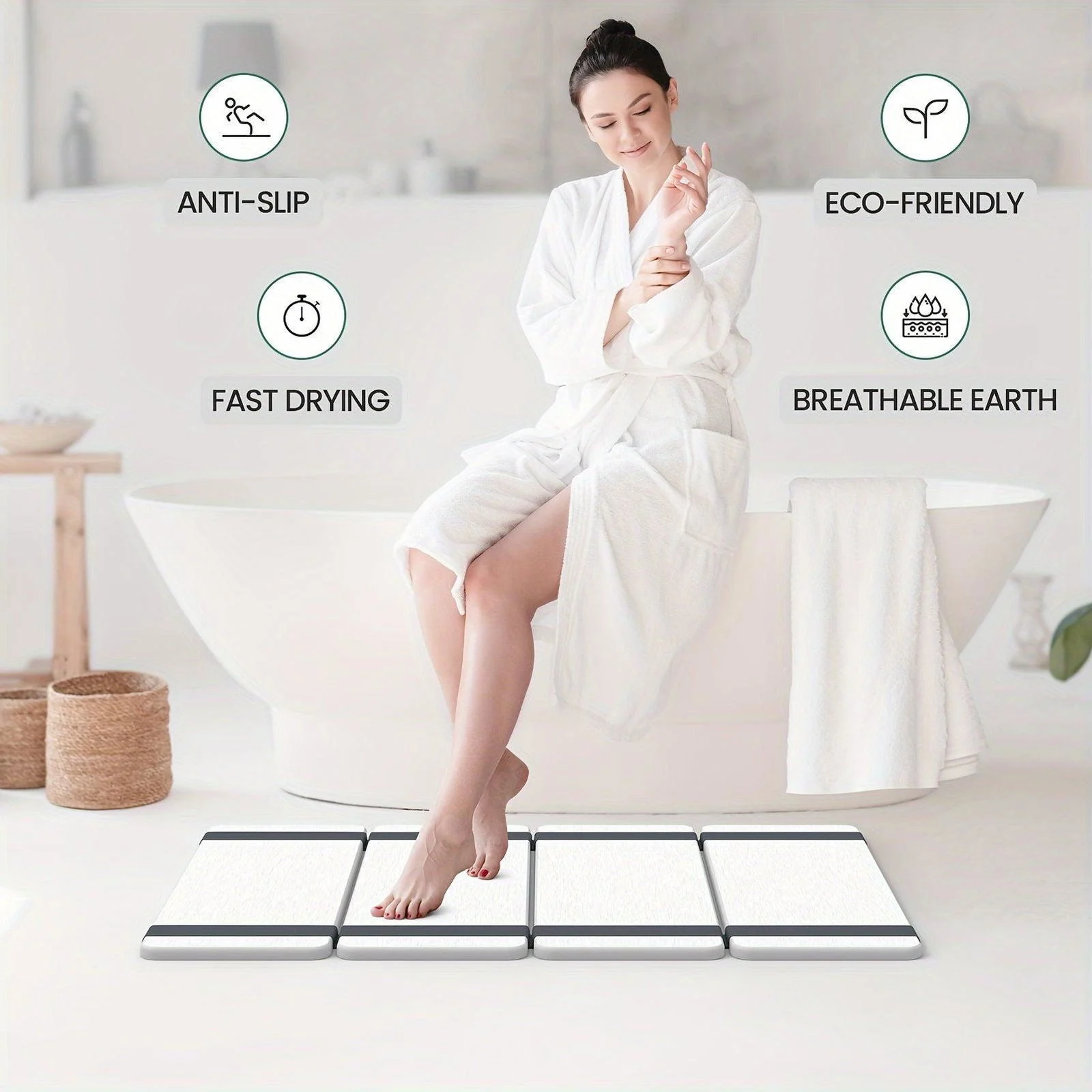 Foldable Stone Bath Mat, Anti-Slip Natural Diatomaceous Earth Shower Mat -  - #tag1#