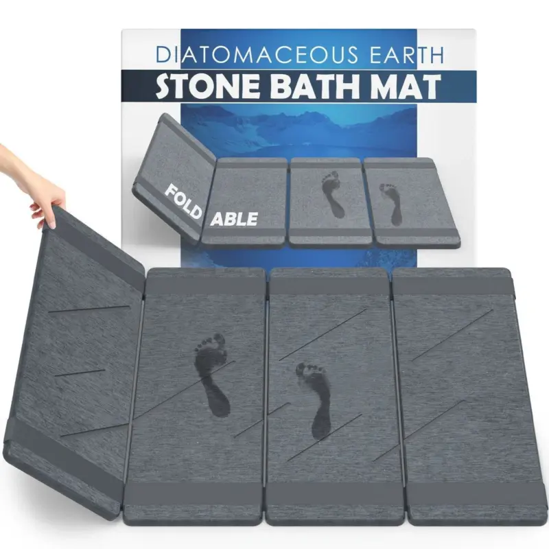 Foldable Stone Bath Mat Anti Slip Natural Diatomaceous Earth Shower Mat tag1