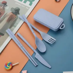 Foldable Wheat Straw Cutlery Set With Storage Box