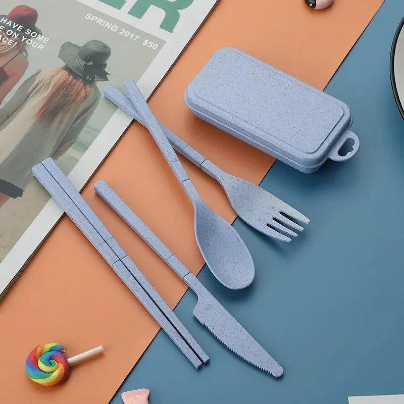 Foldable Wheat Straw Cutlery Set With Storage Box -  - #tag1#
