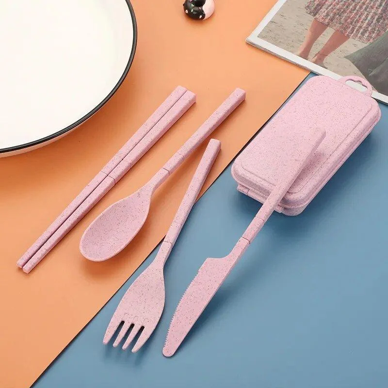 Foldable Wheat Straw Cutlery Set With Storage Box -  - #tag1#