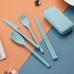 Foldable Wheat Straw Cutlery Set With Storage Box tag1