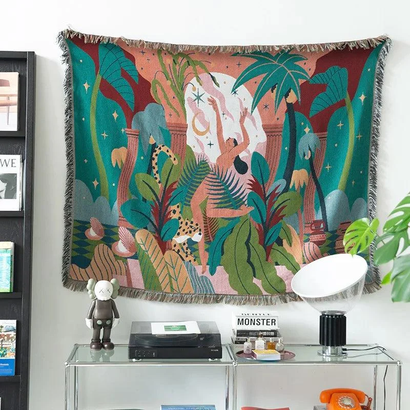 Forest Dancer Throw: Trendy Jungle Leaves Tapestry -