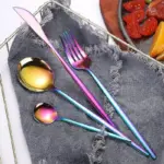 Four Piece Metallic Coloured Cutlery Set tag1