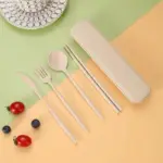 Four Piece Pastel Coloured Cutlery Set With Travel Box tag1
