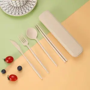 Four Piece Pastel Coloured Cutlery Set With Travel Box