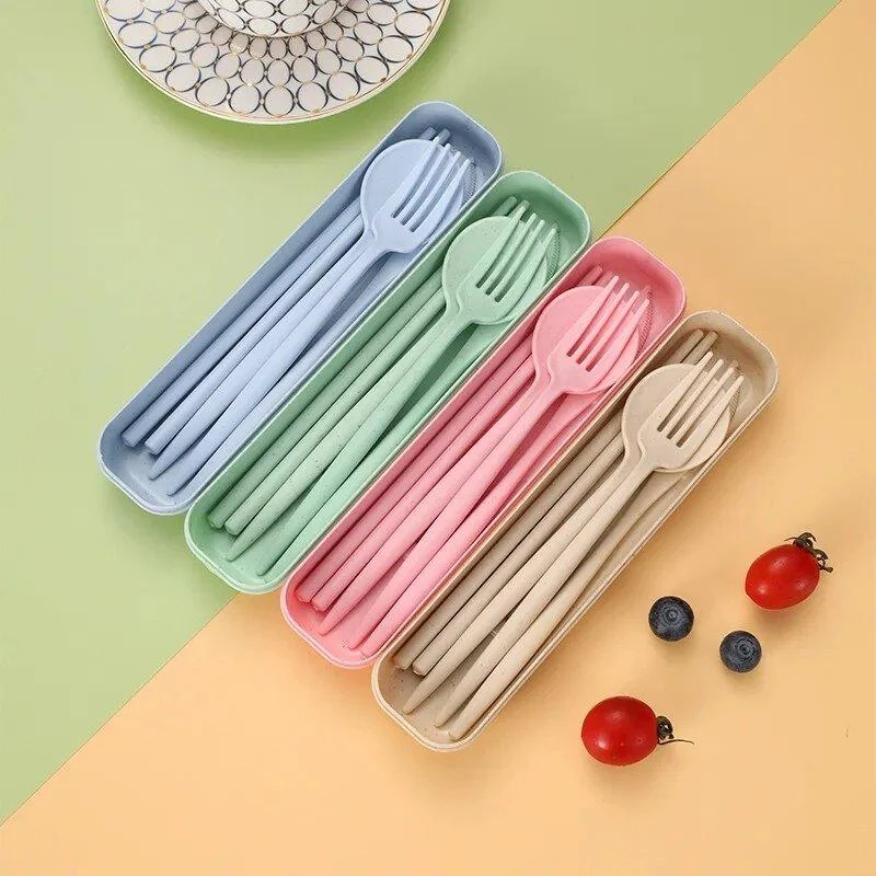 Four Piece Pastel Coloured Cutlery Set With Travel Box -  - #tag1#