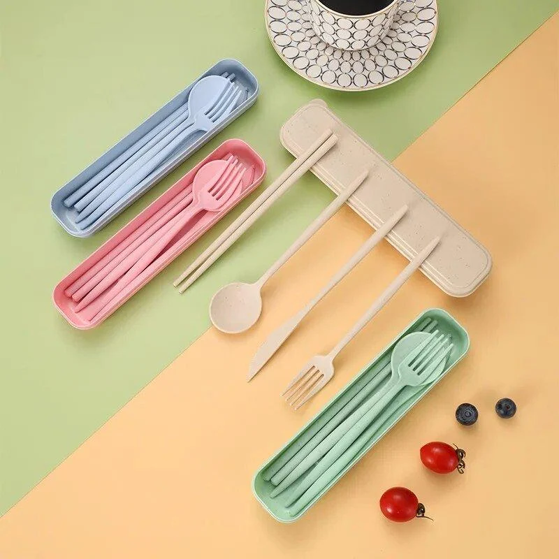 Four Piece Pastel Coloured Cutlery Set With Travel Box -  - #tag1#