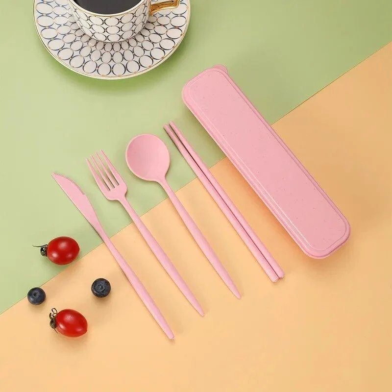Four Piece Pastel Coloured Cutlery Set With Travel Box -  - #tag1#