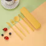 Four Piece Pastel Coloured Cutlery Set With Travel Box tag1