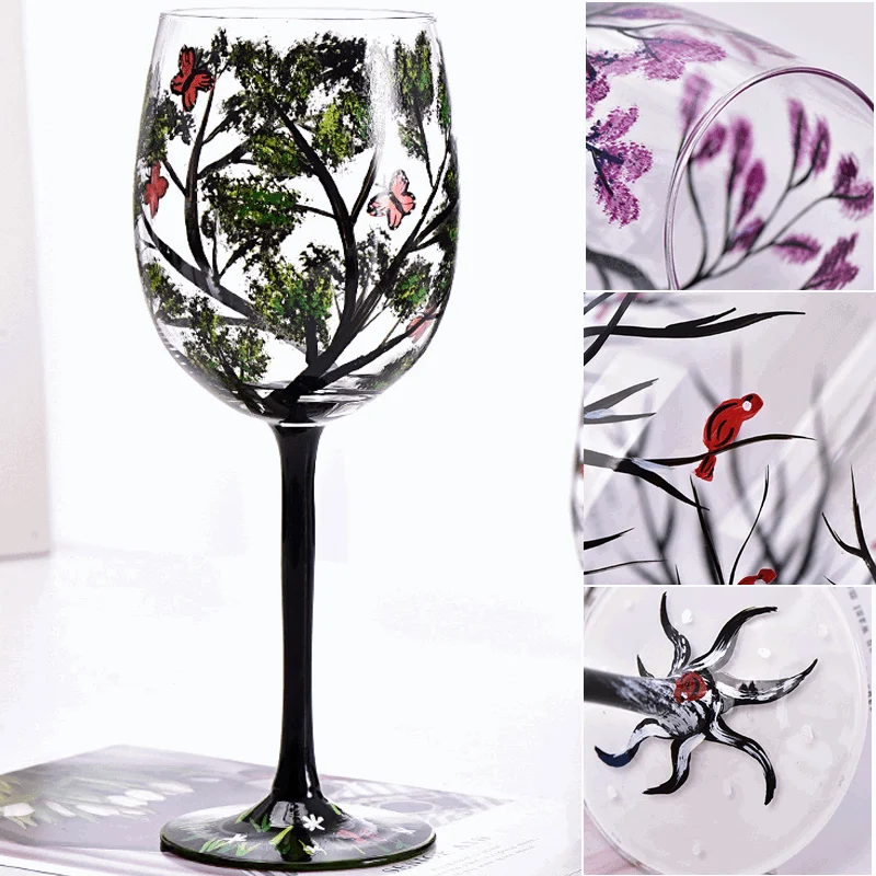 Four Seasons Tree Wine Glasses - Hand Painted Art -  - #tag1#