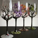 Four Seasons Tree Wine Glasses Hand Painted Art tag1