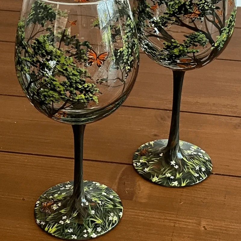 Four Seasons Tree Wine Glasses - Hand Painted Art -  - #tag1#