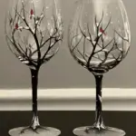 Four Seasons Tree Wine Glasses Hand Painted Art tag1