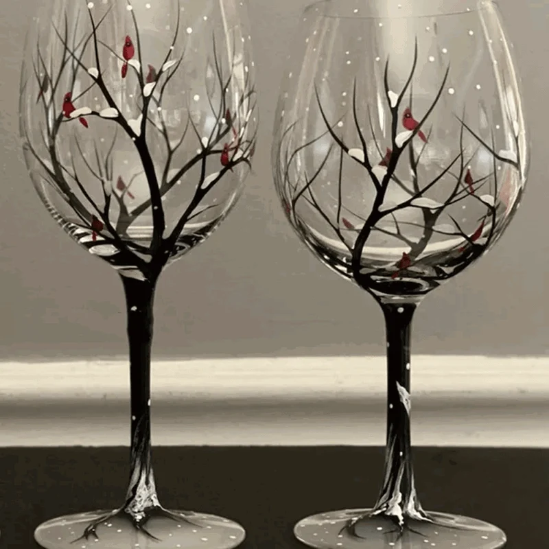 Four Seasons Tree Wine Glasses - Hand Painted Art -  - #tag1#