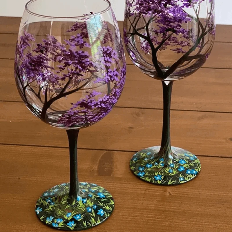 Four Seasons Tree Wine Glasses - Hand Painted Art -  - #tag1#