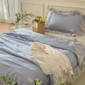 French Aesthetic Silky Satin Ruffle Bedding Set -  - #tag1#