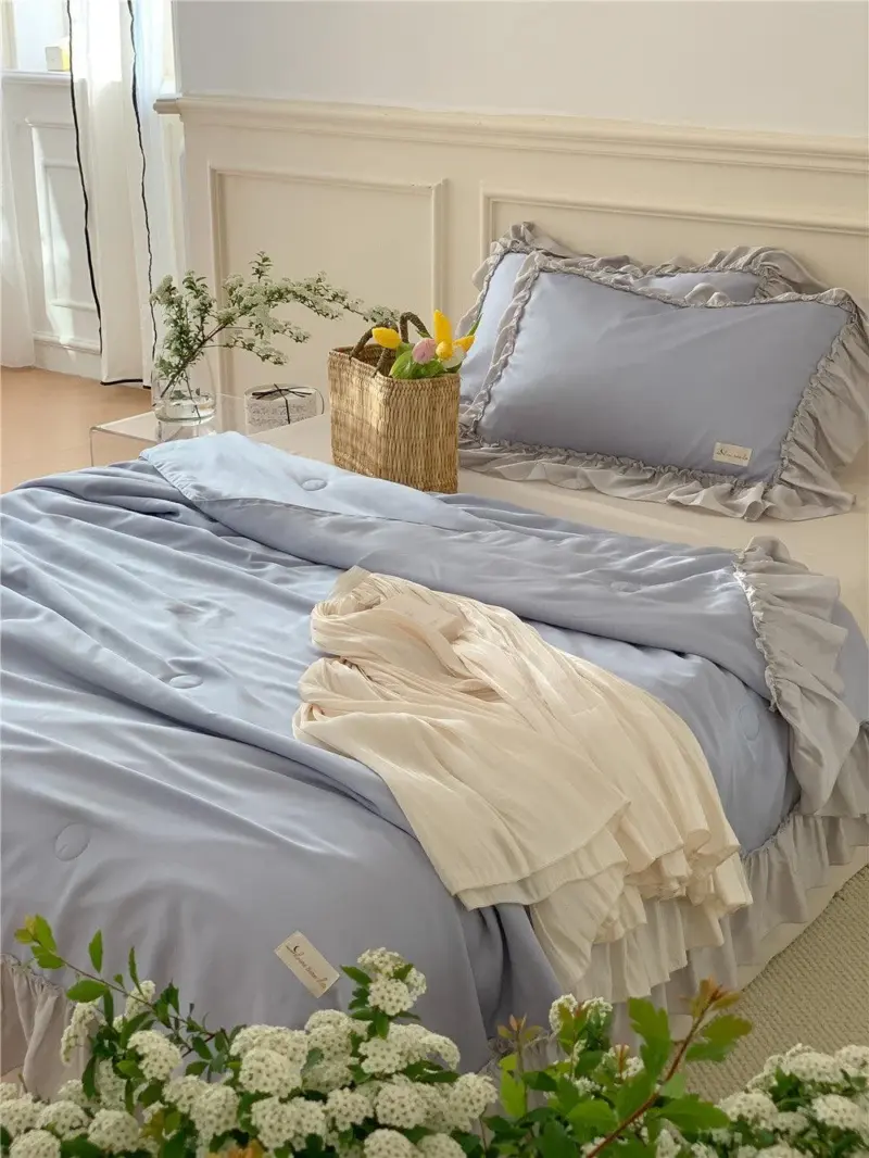 French Aesthetic Silky Satin Ruffle Bedding Set tag1