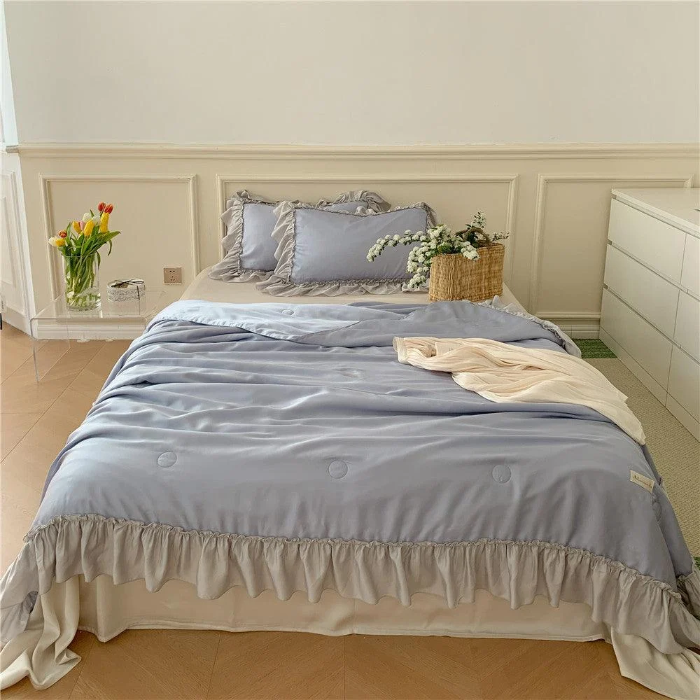 French Aesthetic Silky Satin Ruffle Bedding Set -  - #tag1#