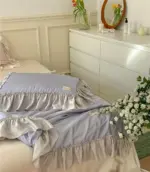 French Aesthetic Silky Satin Ruffle Bedding Set tag1