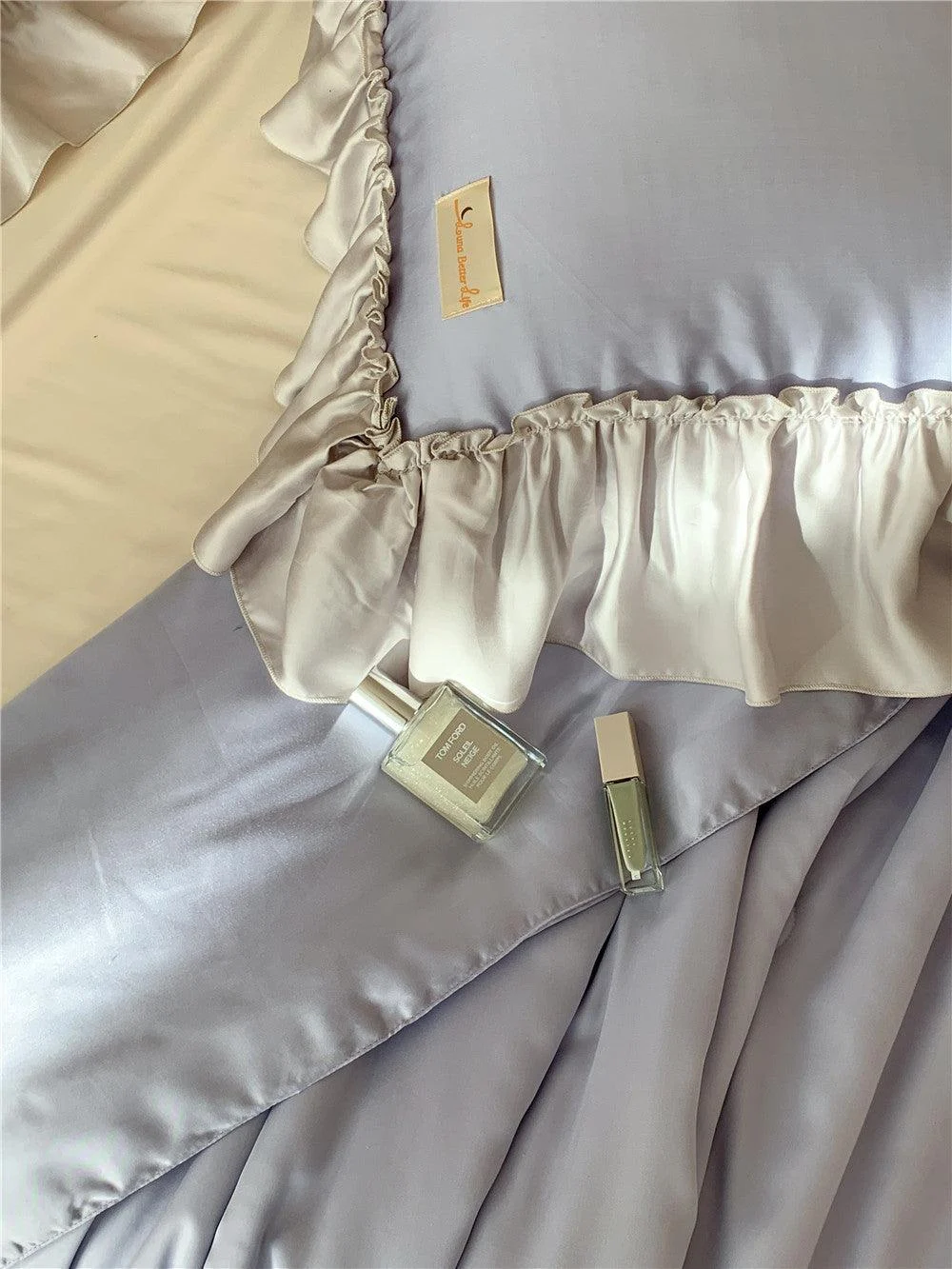 French Aesthetic Silky Satin Ruffle Bedding Set -  - #tag1#