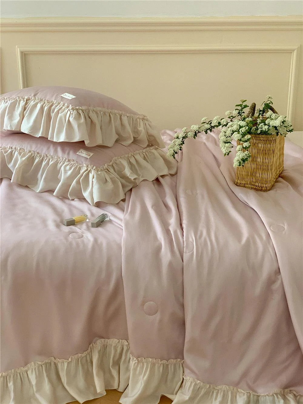 French Aesthetic Silky Satin Ruffle Bedding Set -  - #tag1#