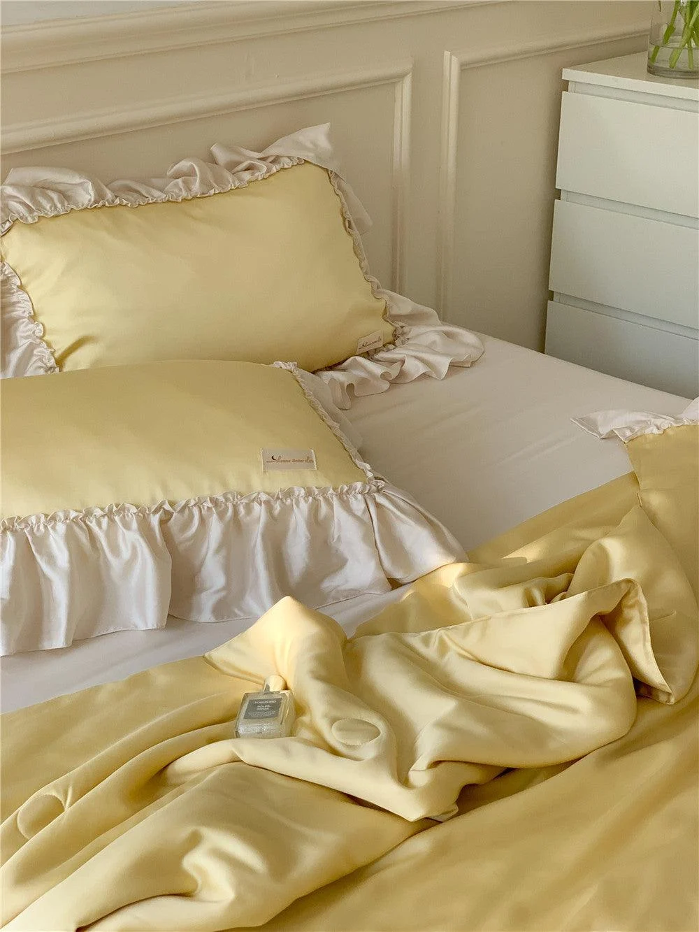 French Aesthetic Silky Satin Ruffle Bedding Set -  - #tag1#