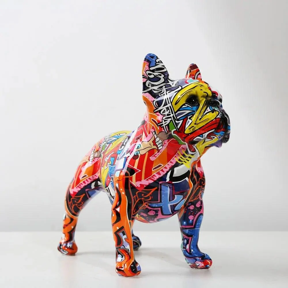 French Bulldog Graffiti Sculptures and Statues Ornaments Resin Dog Crafts -
