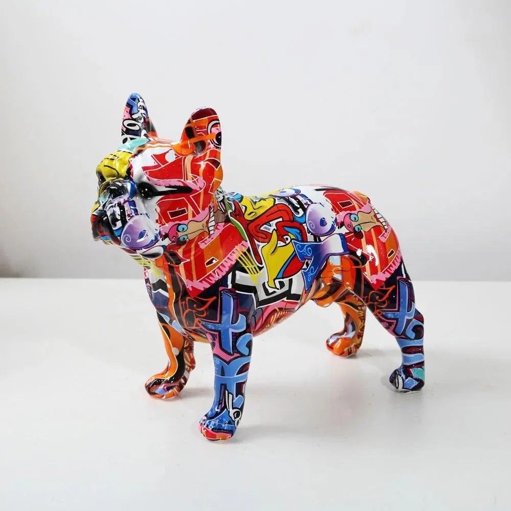 French Bulldog Graffiti Sculptures and Statues Ornaments Resin Dog Crafts -