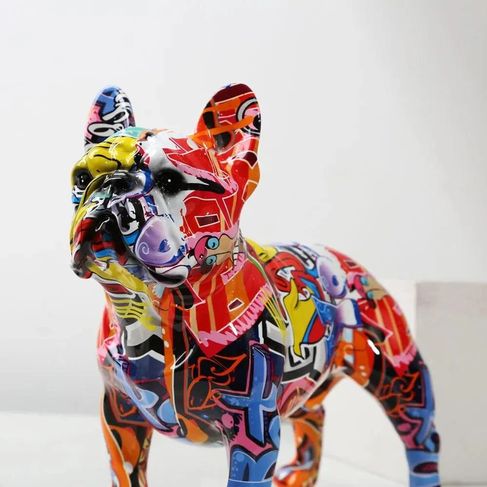 French Bulldog Graffiti Sculptures and Statues Ornaments Resin Dog Crafts -