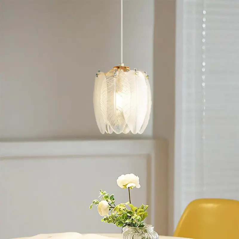 French Style Feather Glass Pendant Lamp tag1
