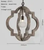 French Vintage Wooden Chandelier Lighting for Living room Bedroom Decor