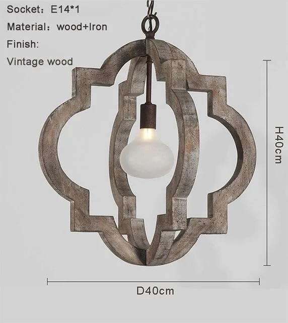 French Vintage Wooden Chandelier Lighting for Living room Bedroom Decor -