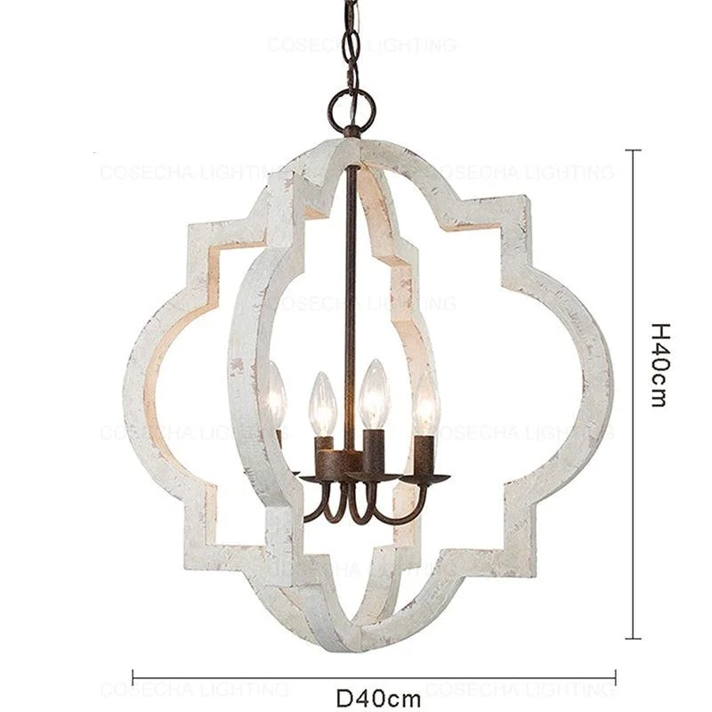 French Vintage Wooden Chandelier Lighting for Living room Bedroom Decor -