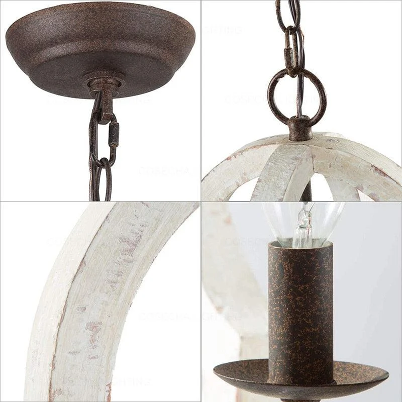 French Vintage Wooden Chandelier Lighting for Living room Bedroom Decor -