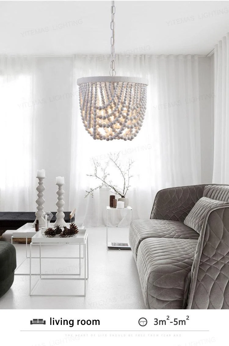 French Vintage Wooden Chandelier Lighting for Living room Bedroom Decor -