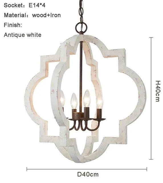 French Vintage Wooden Chandelier Lighting for Living room Bedroom Decor -