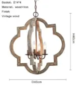 French Vintage Wooden Chandelier Lighting for Living room Bedroom Decor