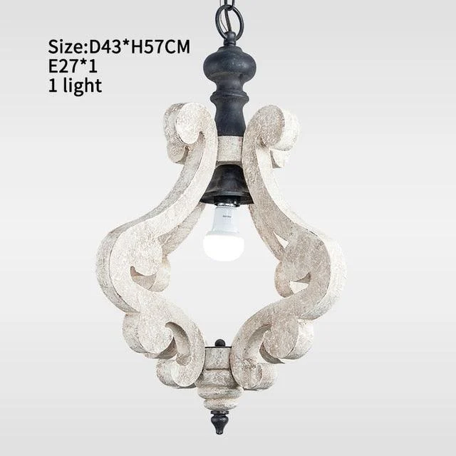 French Vintage Wooden Chandelier Lighting for Living room Bedroom Decor -
