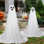 Front Porch Ghost Halloween Decoration Standing With Lighting Chain Battery Powered tag1