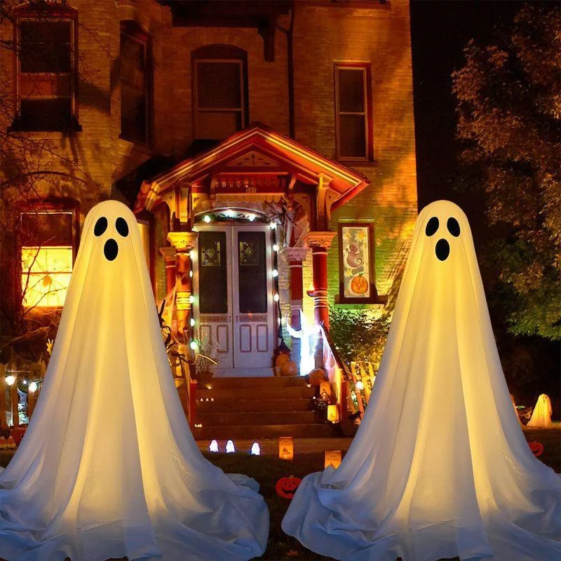 Front Porch Ghost Halloween Decoration Standing With Lighting Chain Battery Powered -  - #tag1#